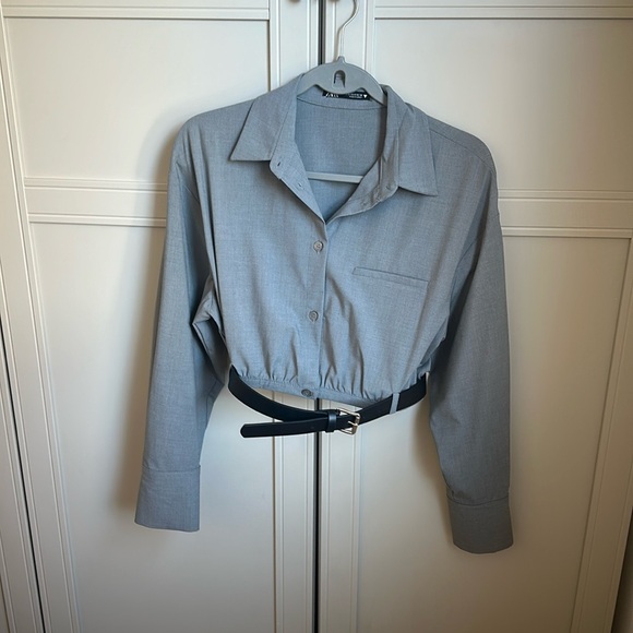 Zara grey button down top - Picture 1 of 3